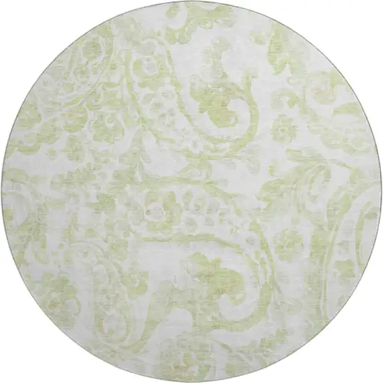 8' Sage And Ivory Paisley Washable Round Rug With UV Protection Photo 1