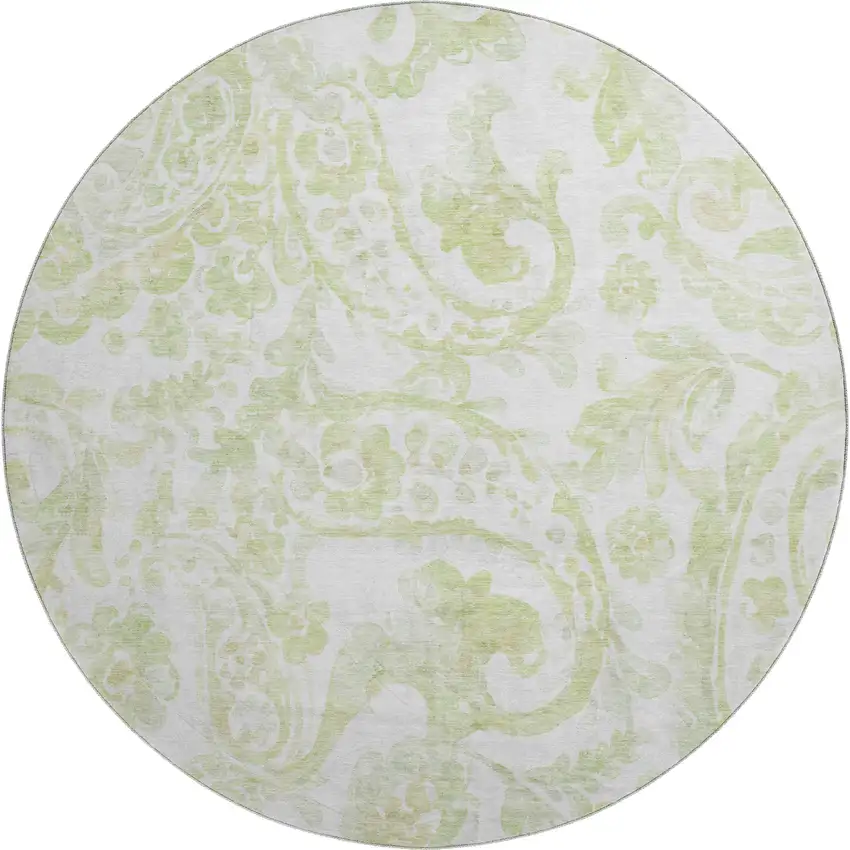 8' Sage And Ivory Paisley Washable Round Rug With UV Protection Photo 1