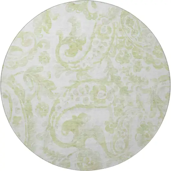 8' Sage And Ivory Paisley Washable Round Rug With UV Protection Photo 4