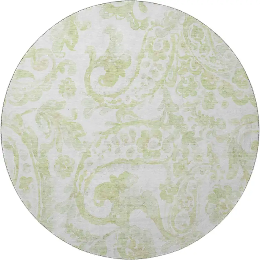 8' Sage And Ivory Paisley Washable Round Rug With UV Protection Photo 4