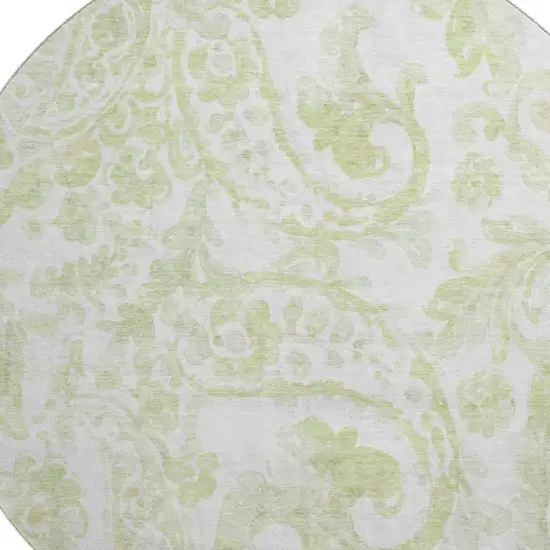 8' Sage And Ivory Paisley Washable Round Rug With UV Protection Photo 3