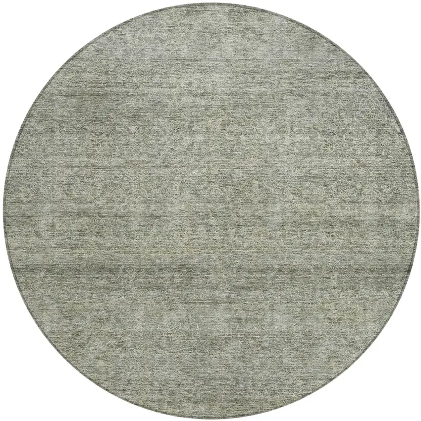 8' Sage And Ivory Round Abstract Washable Indoor Outdoor Area Rug Photo 2