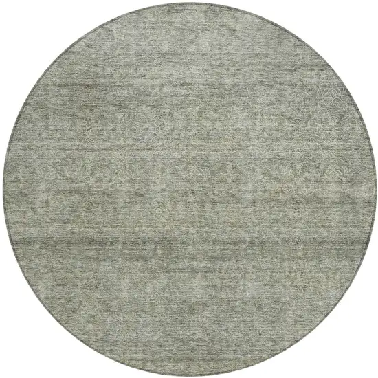 8' Sage And Ivory Round Abstract Washable Indoor Outdoor Area Rug Photo 2