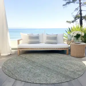 Photo of 8' Sage And Ivory Round Abstract Washable Indoor Outdoor Area Rug