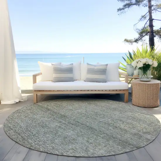 8' Sage And Ivory Round Abstract Washable Indoor Outdoor Area Rug Photo 6