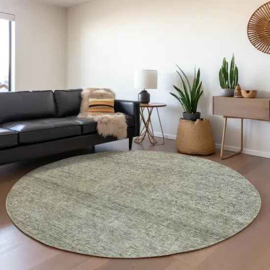 8' Sage And Ivory Round Abstract Washable Indoor Outdoor Area Rug Photo 7