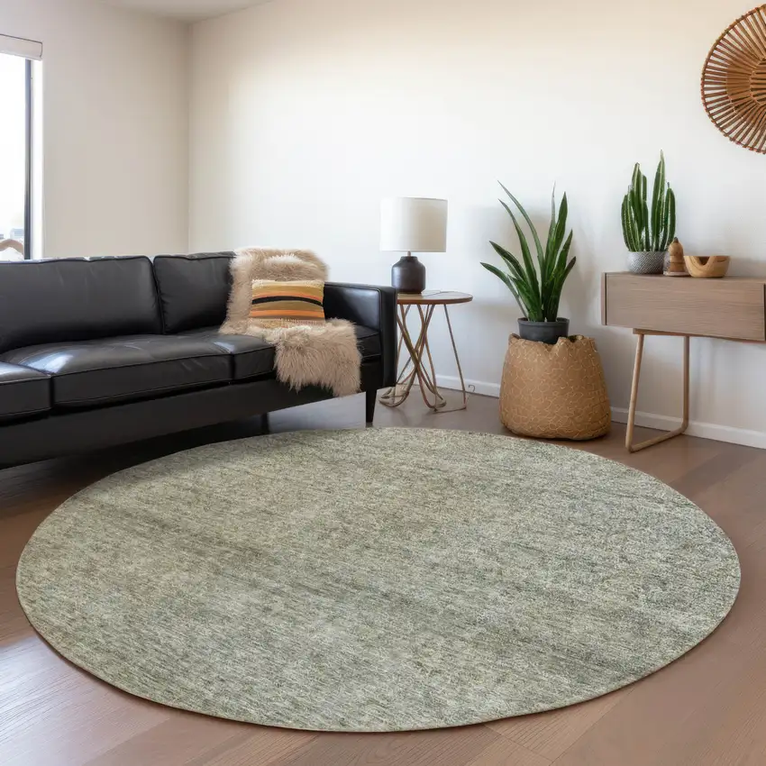 8' Sage And Ivory Round Abstract Washable Indoor Outdoor Area Rug Photo 7