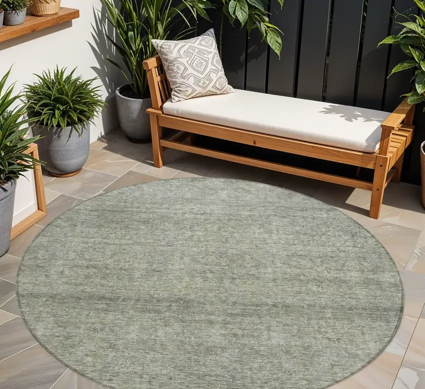 8' Sage And Ivory Round Abstract Washable Indoor Outdoor Area Rug Photo 1