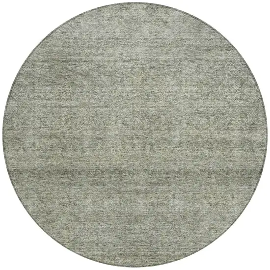 8' Sage And Ivory Round Abstract Washable Indoor Outdoor Area Rug Photo 5