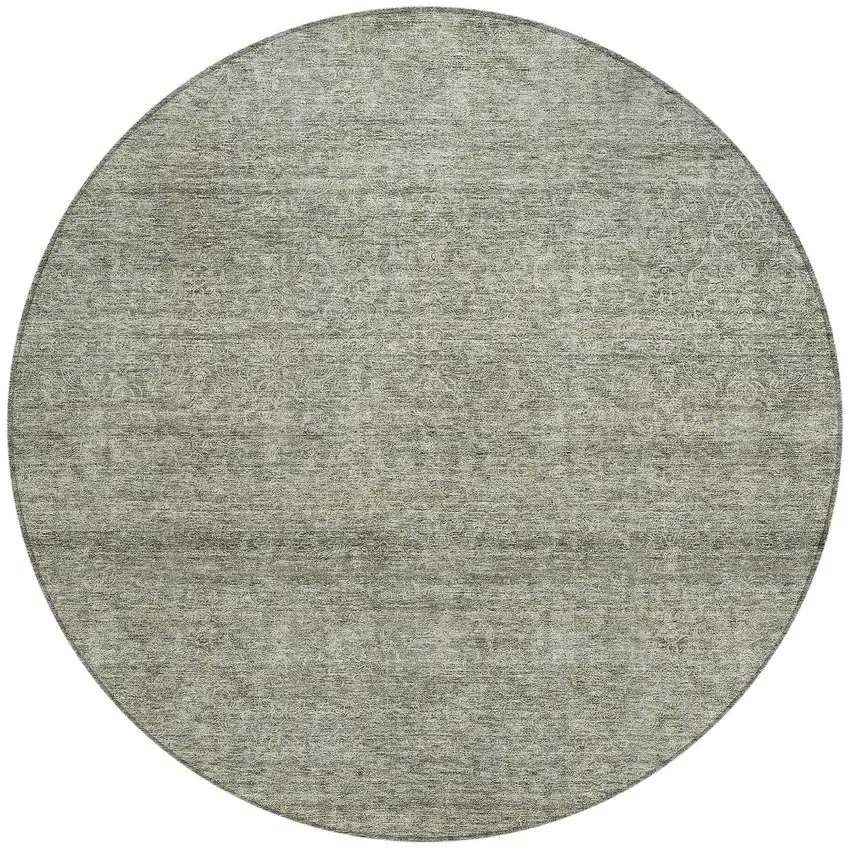 8' Sage And Ivory Round Abstract Washable Indoor Outdoor Area Rug Photo 5