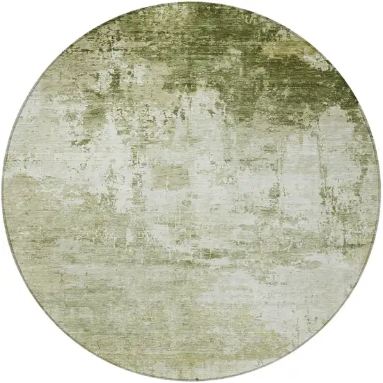 8' Sage And Ivory Round Abstract Washable Indoor Outdoor Area Rug Photo 4