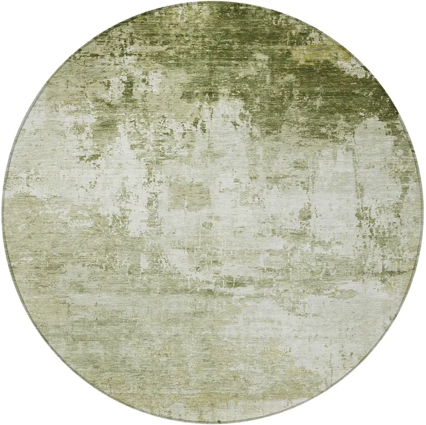 8' Sage And Ivory Round Abstract Washable Indoor Outdoor Area Rug Photo 4