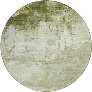 Photo of 8' Sage And Ivory Round Abstract Washable Indoor Outdoor Area Rug
