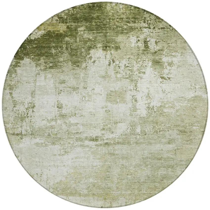 8' Sage And Ivory Round Abstract Washable Indoor Outdoor Area Rug Photo 3