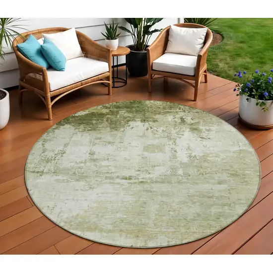 8' Sage And Ivory Round Abstract Washable Indoor Outdoor Area Rug Photo 2