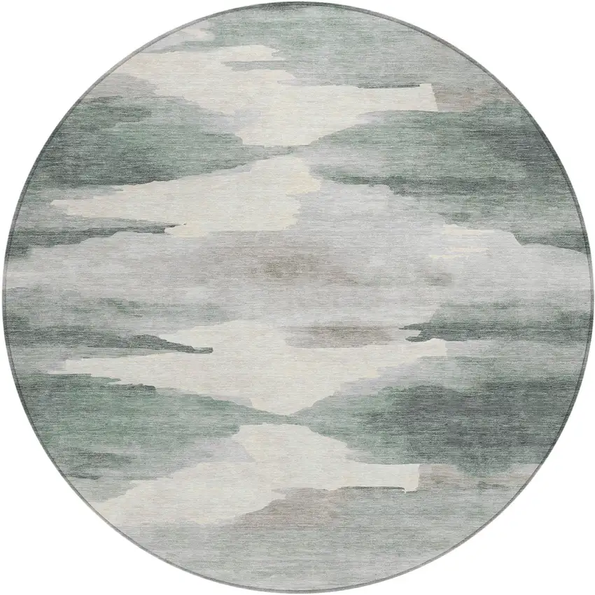 8' Sage And Ivory Round Abstract Washable Indoor Outdoor Area Rug Photo 2
