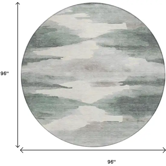 8' Sage And Ivory Round Abstract Washable Indoor Outdoor Area Rug Photo 3