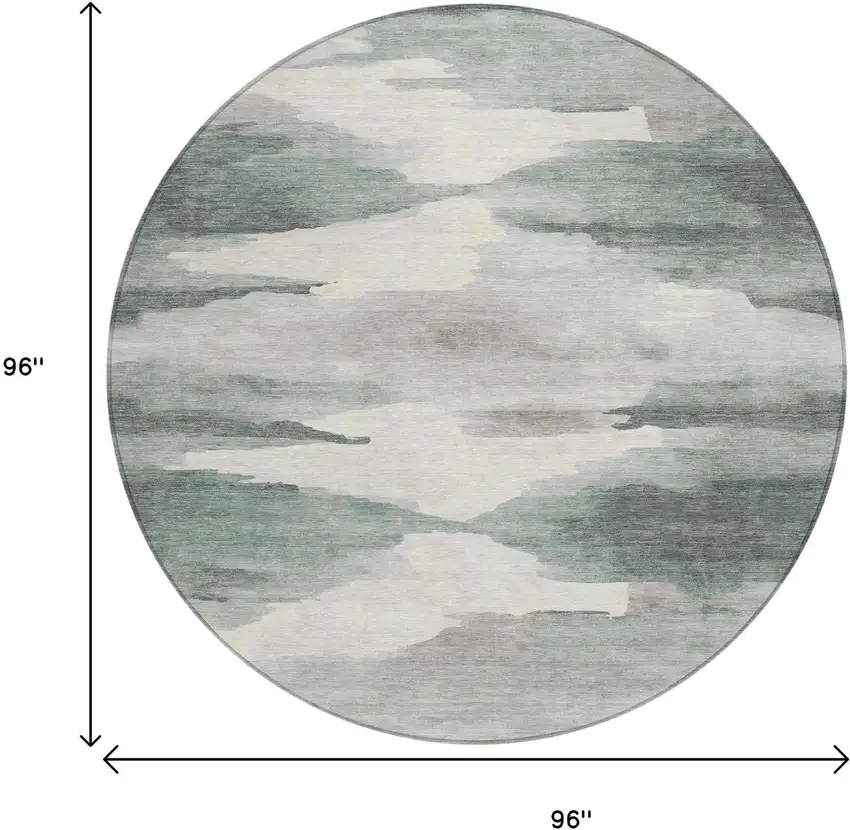 8' Sage And Ivory Round Abstract Washable Indoor Outdoor Area Rug Photo 3