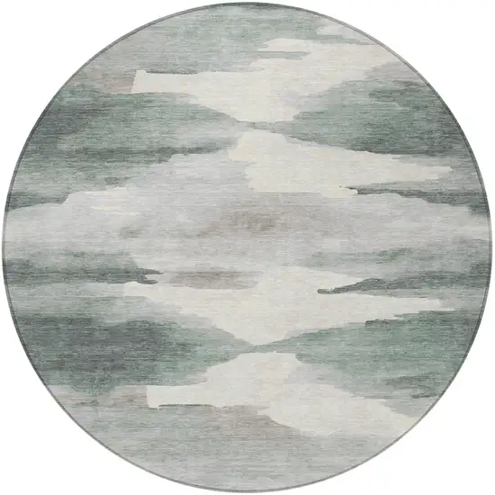 8' Sage And Ivory Round Abstract Washable Indoor Outdoor Area Rug Photo 4