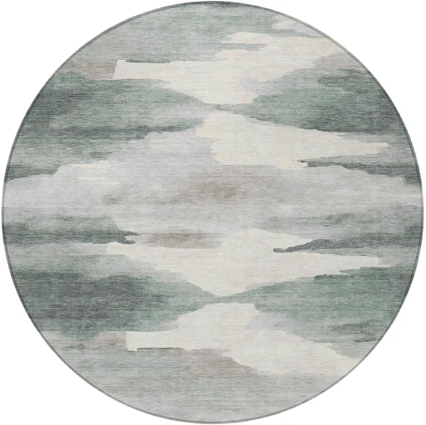 8' Sage And Ivory Round Abstract Washable Indoor Outdoor Area Rug Photo 4