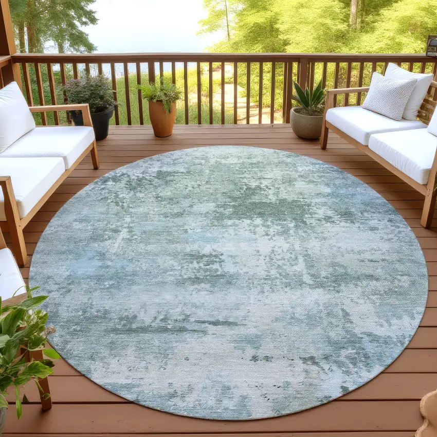 8' Sage And Ivory Round Abstract Washable Indoor Outdoor Area Rug Photo 4