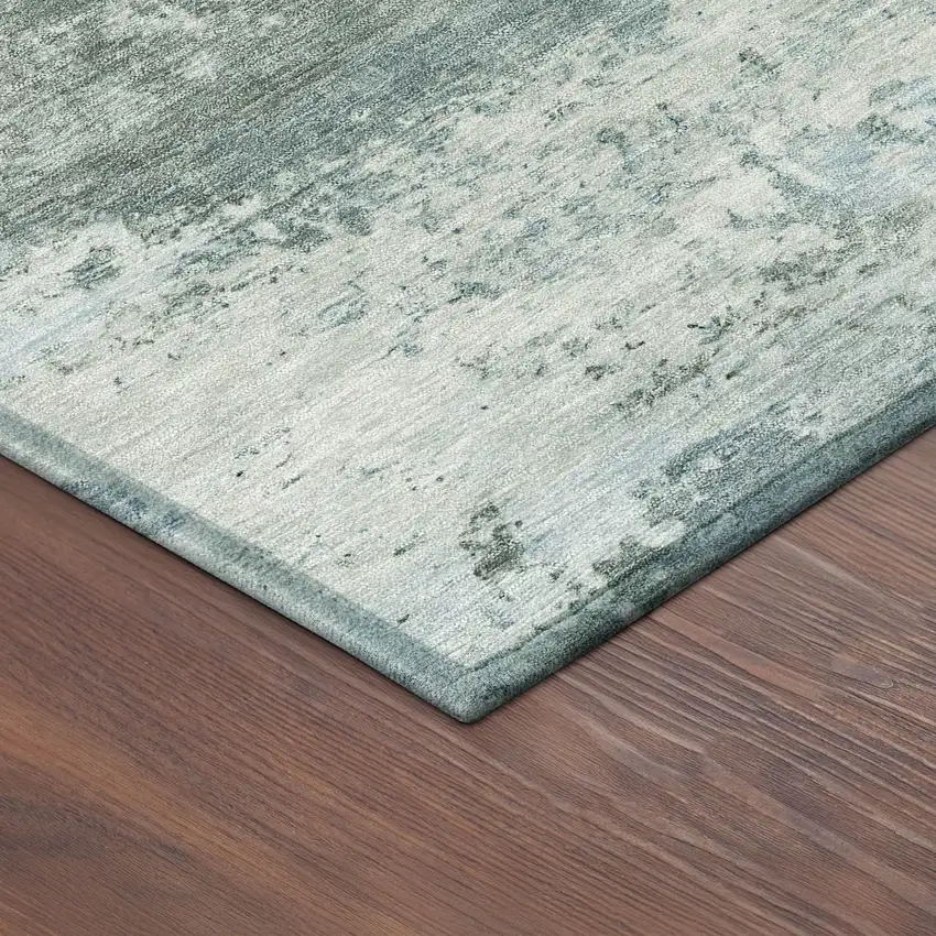 8' Sage And Ivory Round Abstract Washable Indoor Outdoor Area Rug Photo 8