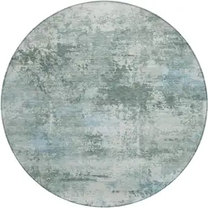 Photo of 8' Sage And Ivory Round Abstract Washable Indoor Outdoor Area Rug