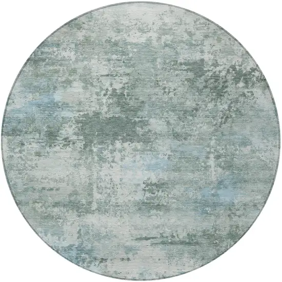 8' Sage And Ivory Round Abstract Washable Indoor Outdoor Area Rug Photo 3