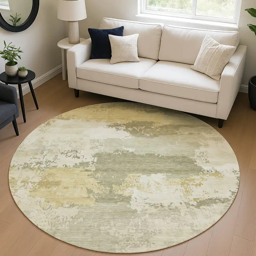 8' Sage And Ivory Round Abstract Washable Indoor Outdoor Area Rug Photo 5
