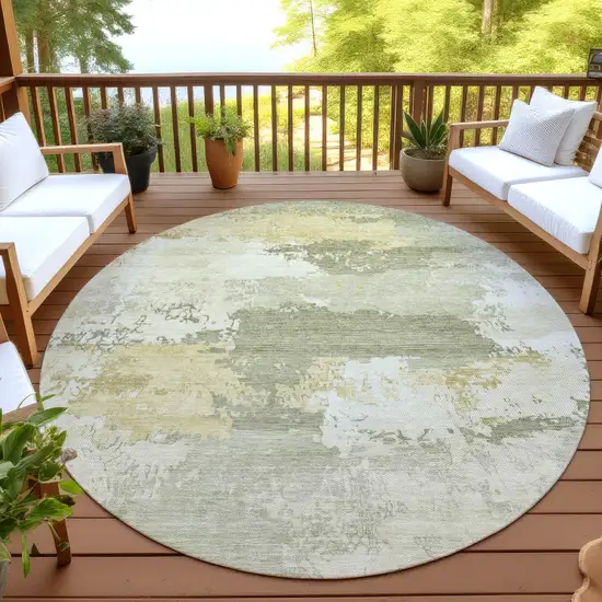 8' Sage And Ivory Round Abstract Washable Indoor Outdoor Area Rug Photo 4