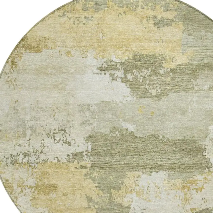 8' Sage And Ivory Round Abstract Washable Indoor Outdoor Area Rug Photo 2