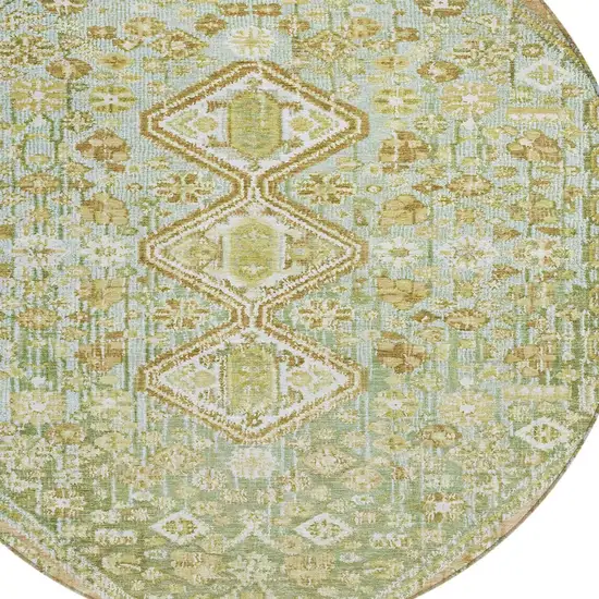 8' Sage And Ivory Round Aztec Washable Indoor Outdoor Area Rug Photo 8