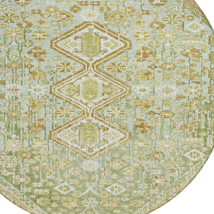 8' Sage And Ivory Round Aztec Washable Indoor Outdoor Area Rug Photo 8
