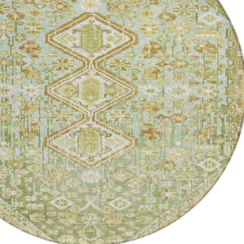 8' Sage And Ivory Round Aztec Washable Indoor Outdoor Area Rug Photo 4