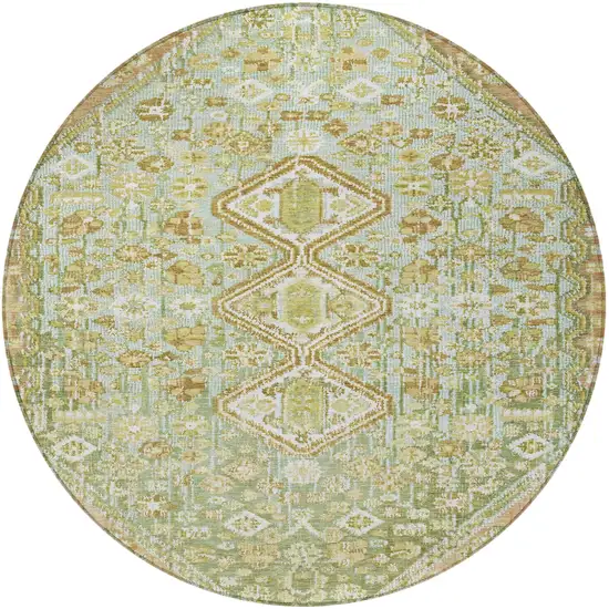 8' Sage And Ivory Round Aztec Washable Indoor Outdoor Area Rug Photo 3