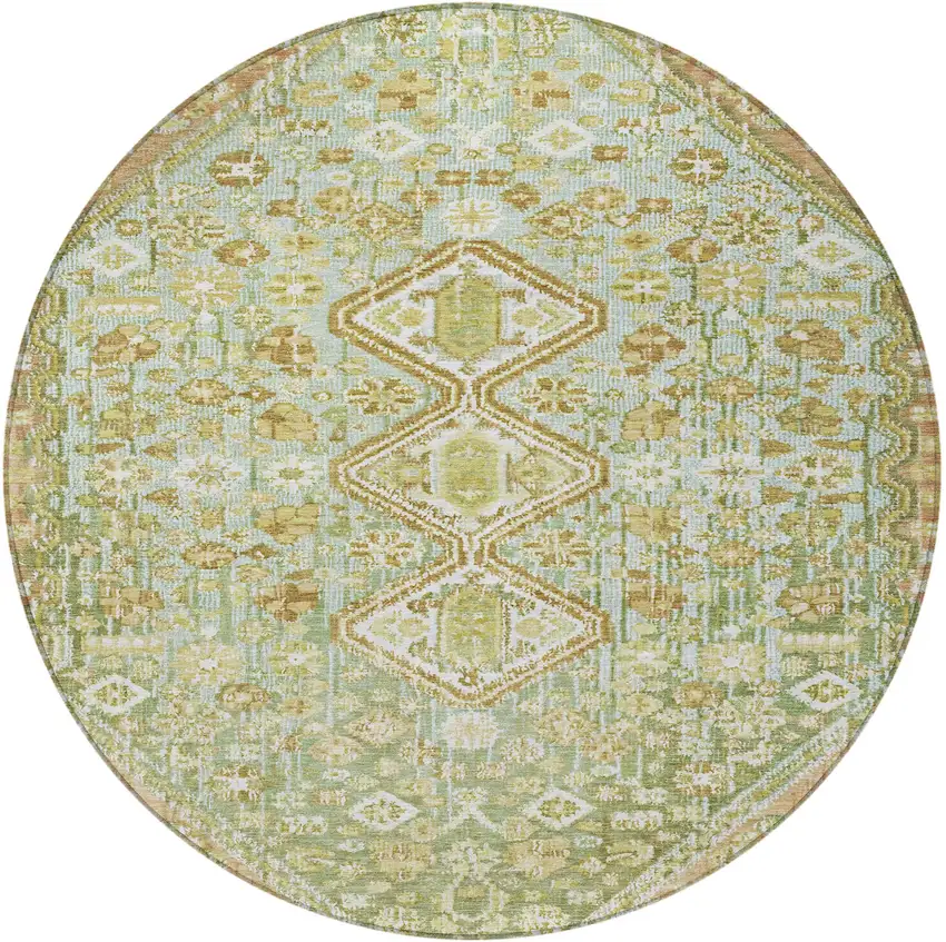 8' Sage And Ivory Round Aztec Washable Indoor Outdoor Area Rug Photo 3