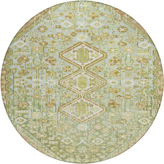 8' Sage And Ivory Round Aztec Washable Indoor Outdoor Area Rug Photo 1