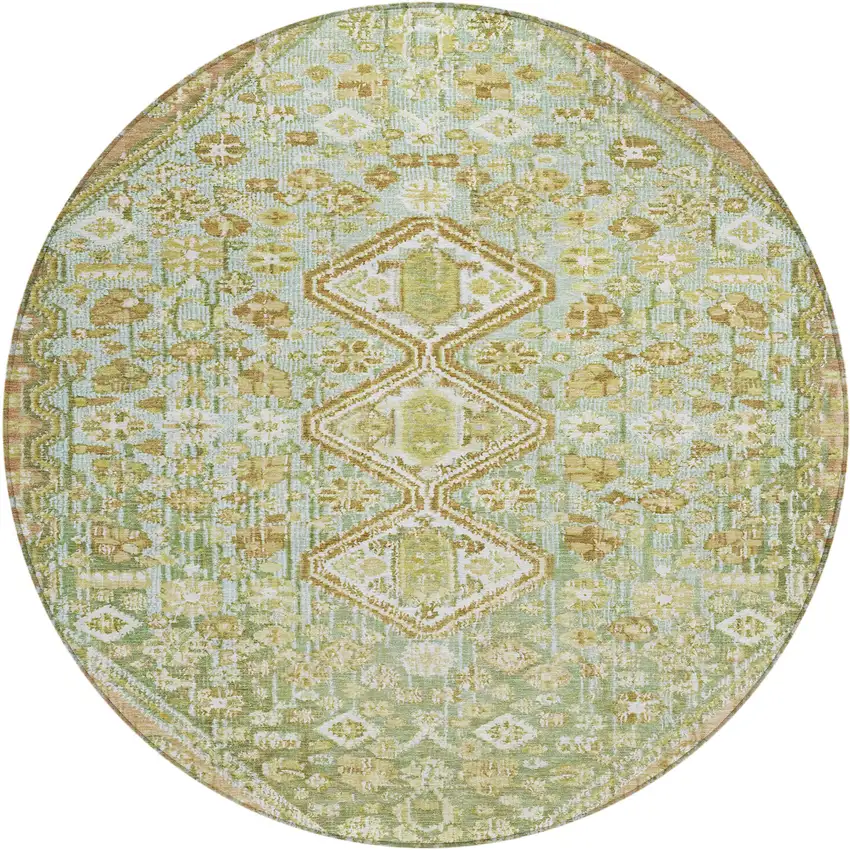 8' Sage And Ivory Round Aztec Washable Indoor Outdoor Area Rug Photo 1