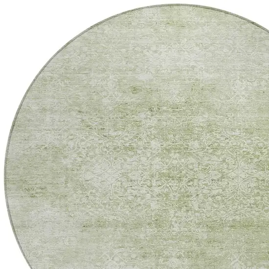 8' Sage And Ivory Round Floral Medallion Washable Indoor Outdoor Area Rug Photo 4