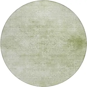 Photo of 8' Sage And Ivory Round Floral Medallion Washable Indoor Outdoor Area Rug