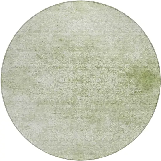 8' Sage And Ivory Round Floral Medallion Washable Indoor Outdoor Area Rug Photo 1