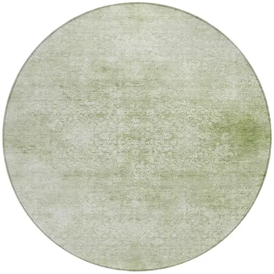 8' Sage And Ivory Round Floral Medallion Washable Indoor Outdoor Area Rug Photo 3