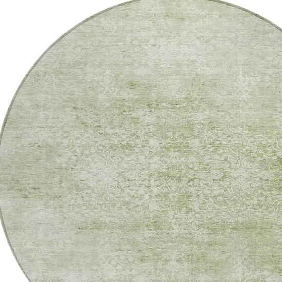 8' Sage And Ivory Round Floral Medallion Washable Indoor Outdoor Area Rug Photo 8