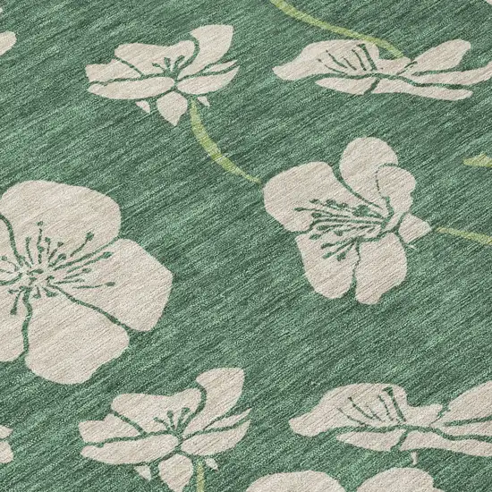 8' Sage And Ivory Round Floral Washable Indoor Outdoor Area Rug Photo 8