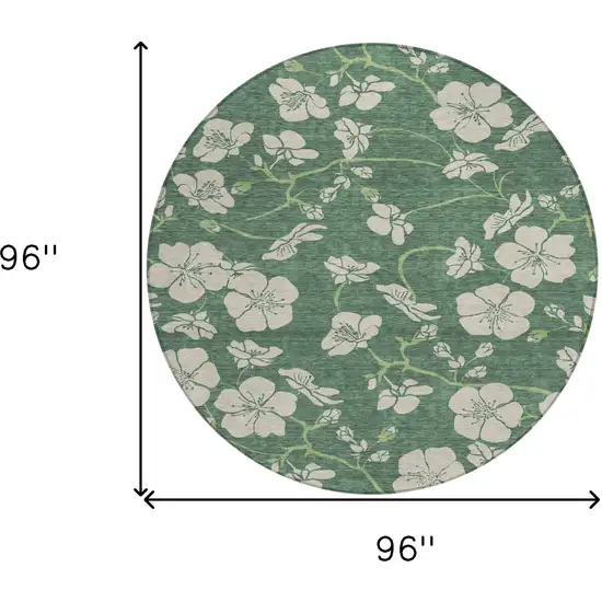 8' Sage And Ivory Round Floral Washable Indoor Outdoor Area Rug Photo 3