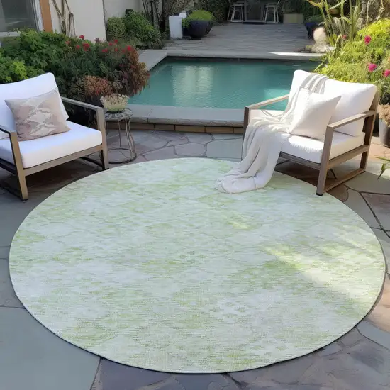 8' Sage And Ivory Round Geometric Washable Indoor Outdoor Area Rug Photo 7