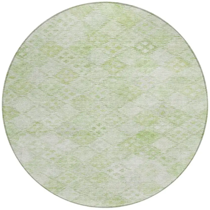 8' Sage And Ivory Round Geometric Washable Indoor Outdoor Area Rug Photo 6