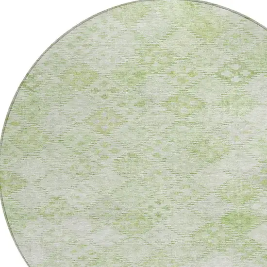 8' Sage And Ivory Round Geometric Washable Indoor Outdoor Area Rug Photo 5