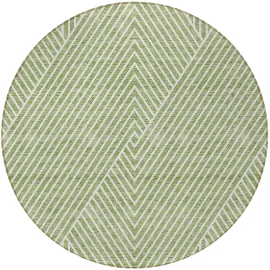 8' Sage And Ivory Round Geometric Washable Indoor Outdoor Area Rug Photo 4