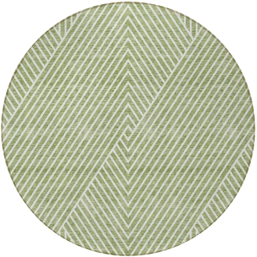 8' Sage And Ivory Round Geometric Washable Indoor Outdoor Area Rug Photo 4